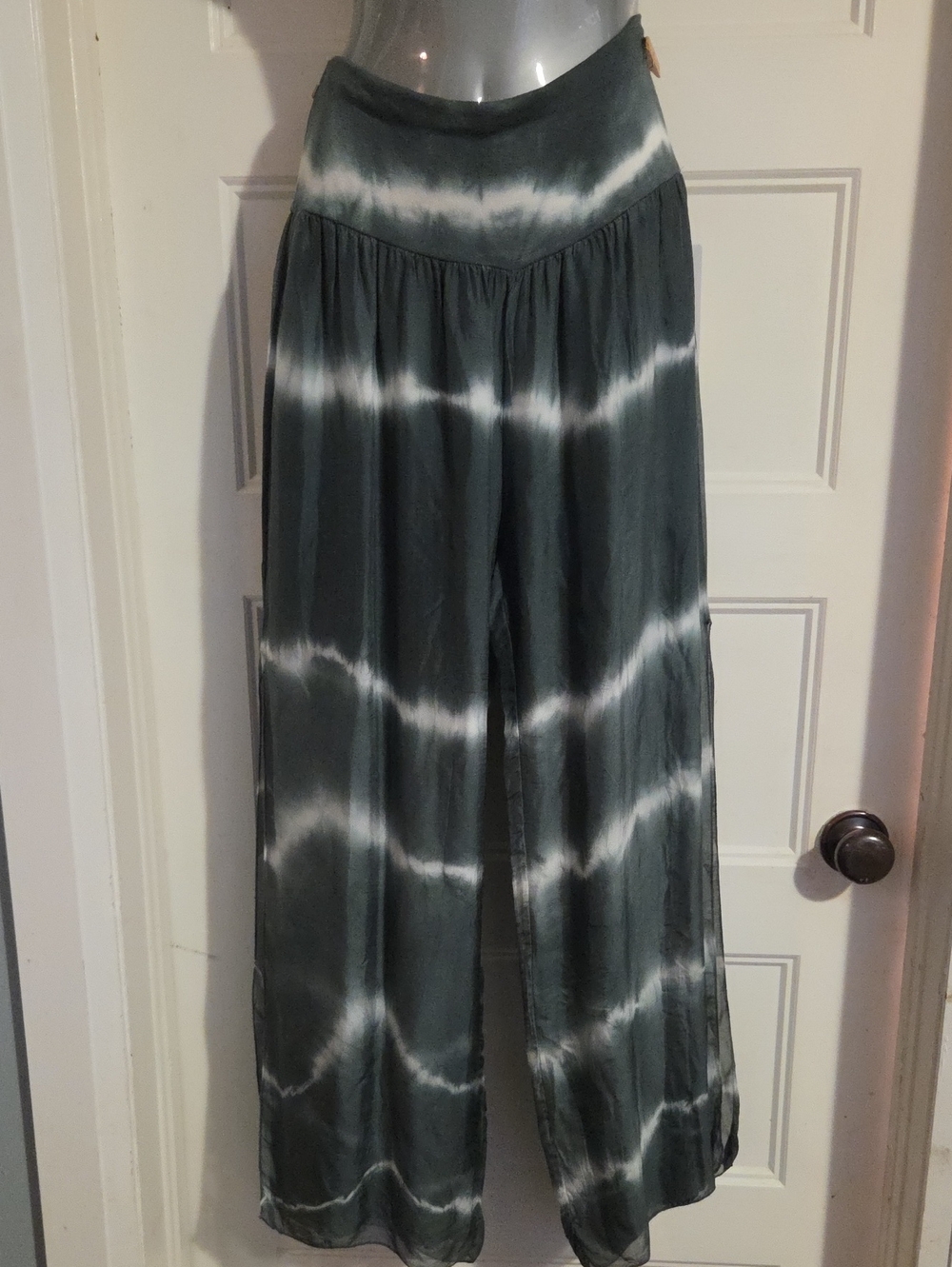 Silk&viscose Wide-Leg Tie-Dye Pants in Charcoal & White